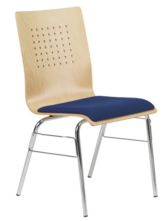 Holzschalenstuhl mit Sitz gepolstert, Stapelstuhl, Stapelstühle