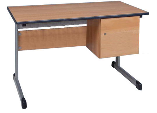 Lehrertisch C-Kufe mit Sichtblende und Schrank, Lehrertische