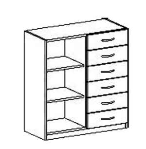 Schubladenschrank mit Regalfach und 6 Schubladen