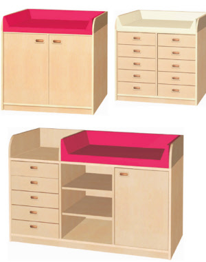 Wickelkommode mit Schubladen, Regal und Unterschrank 