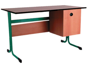 Lehrertisch L-Kufe mit Sichtblende und Schrank