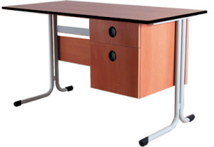 Lehrertisch L-Kufe mit Sichtblende, Schub und Schrank