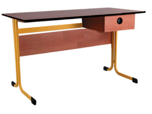 Lehrertisch L-Kufe mit Sichtblende und Schublade