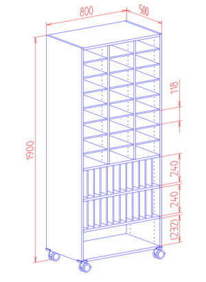 Postfach-Klassenbuchschrank fahrbar 