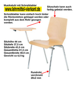 Musikstuhl mit Schreibtablett, Schreibtablettstuhl, Schreibtablarstühle
