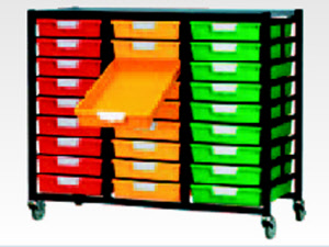 Materialcontainer mit 3x9 Kunststoffschübe