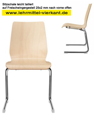 Holzschalenstuhl mit C-Gestell, Freischwinger, Stapelstühle