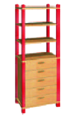 Stollenregal 160 cm mit 5 Schubkästen