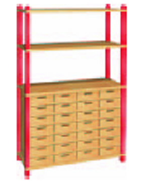 Stollenregal 28 Holzkästen, Kindergartenmöbel