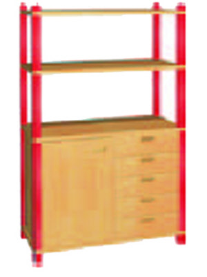 Stollenregal 1x Tür 5x Schublade  für Kindergarten, Schule