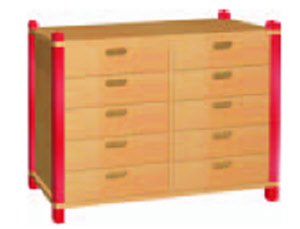 Kindergartenschrank mit 2x5 Schubkästen