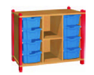 Stollenregal 2x4 hohe Kunststoffschübe 