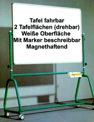 Tafel, fahrbar mit Whiteboardoberfläche