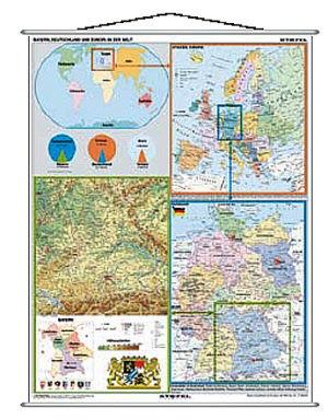 Geografie - Wandkarte, 4er Karte
