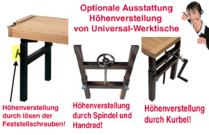 Höhenverstellung von Universal-Werktische