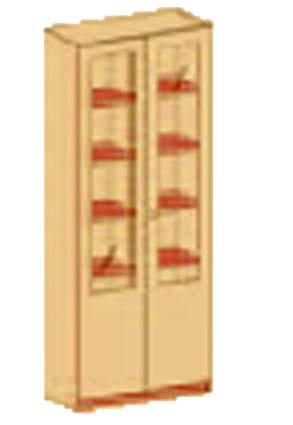 Schrank mit 2/3 Glaseinsatztüren 230 cm, 6 Ordnerhöhen