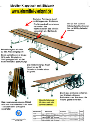Fahrbare Klapptische mit Sitzbänke