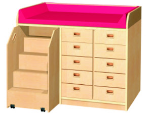Wickelkommode Treppe links und 2x5 Schub 